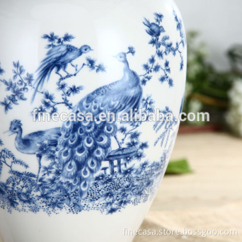 Elegant New Bone China Peacock Vase of Blue in China